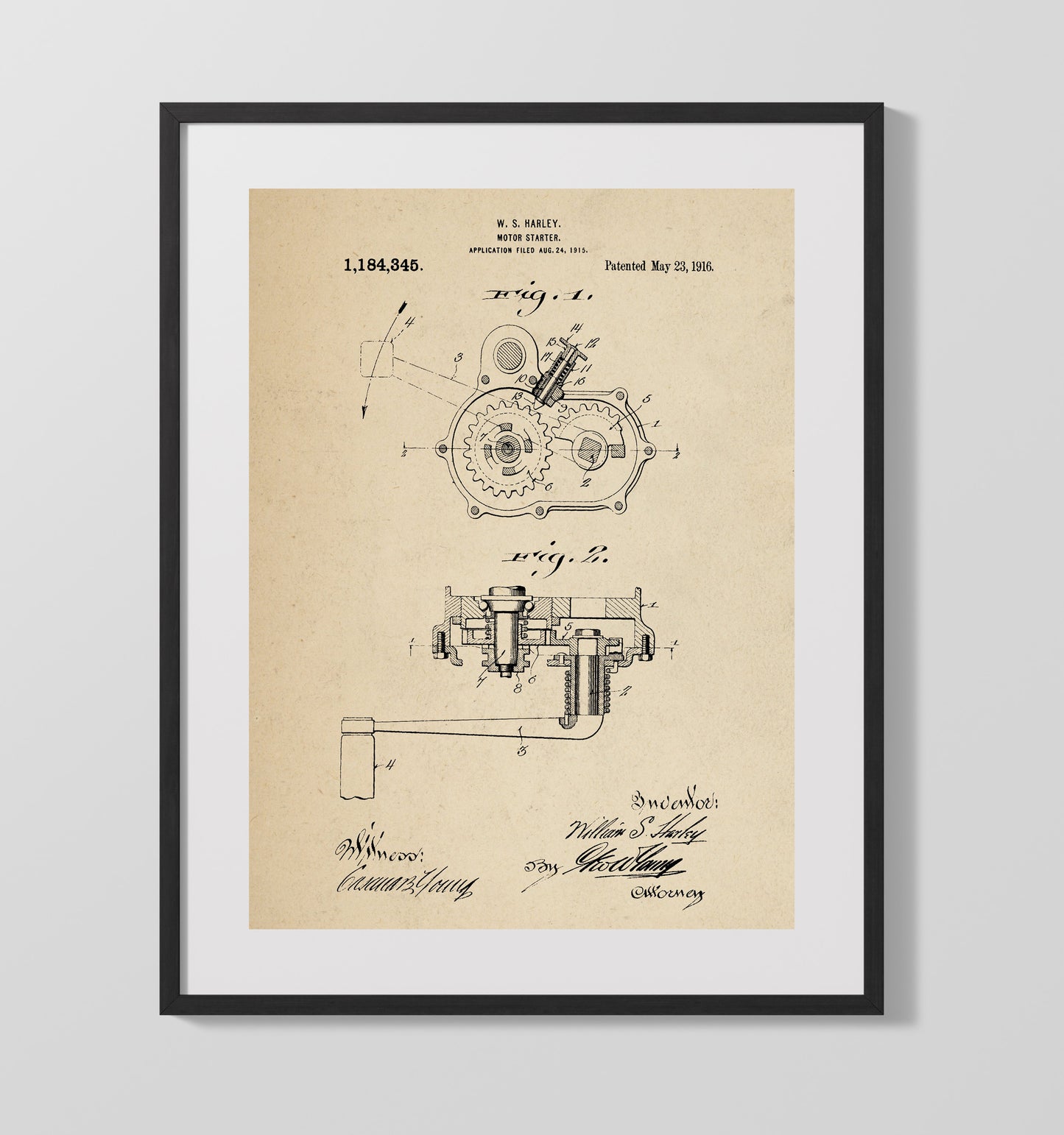 Motor Starter 1916 patent print wall art 16x20 Gallery Frame