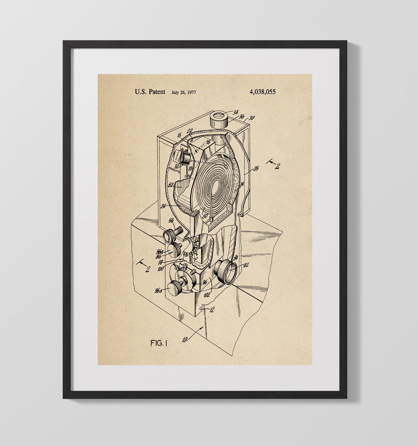 Optical Projection Device 1977 patent print wall art 16x20 Gallery Frame
