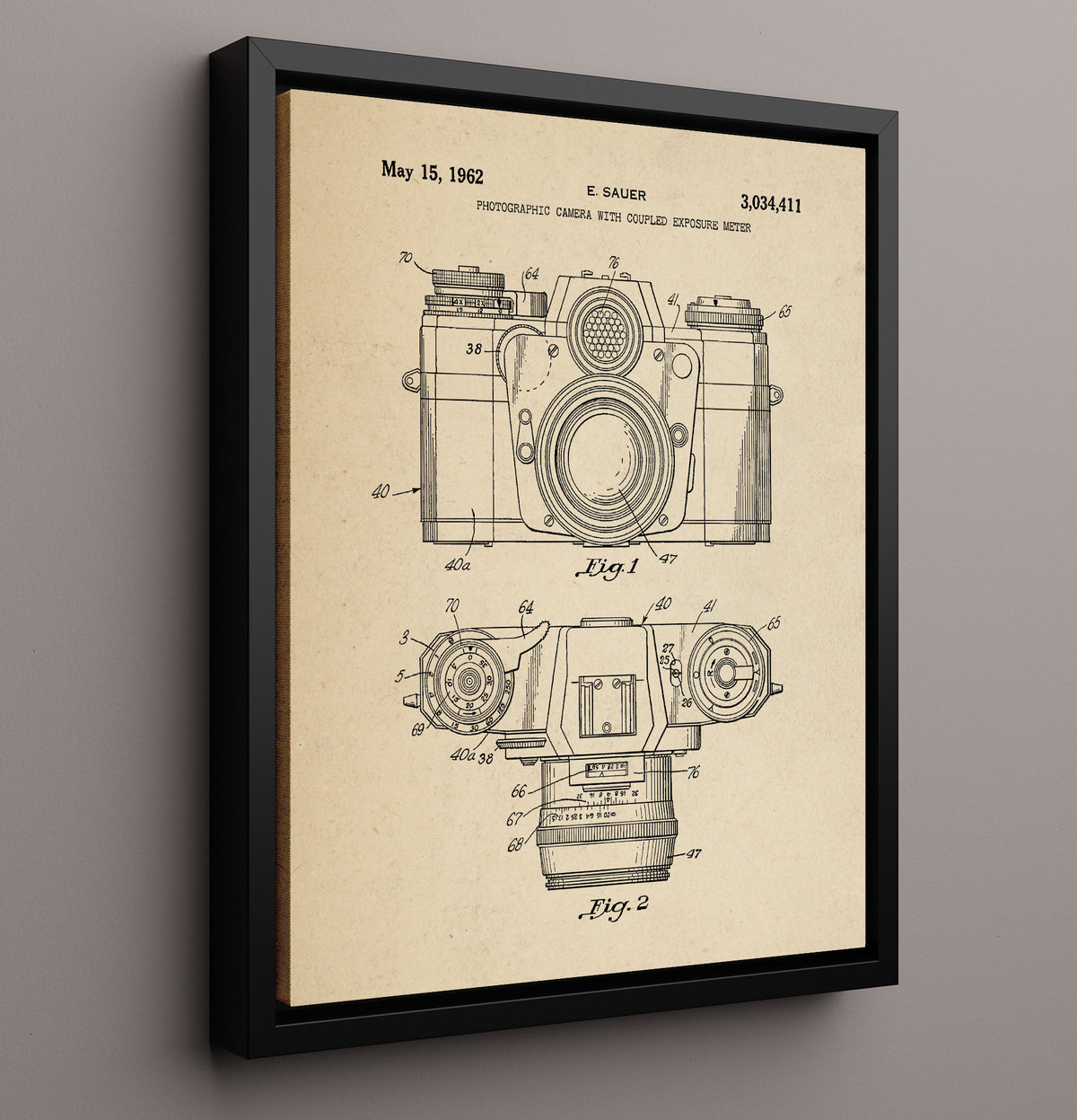 Camera With Coupled Exposure Meter - 1962 Patent - 16x20 Framed Canvas
