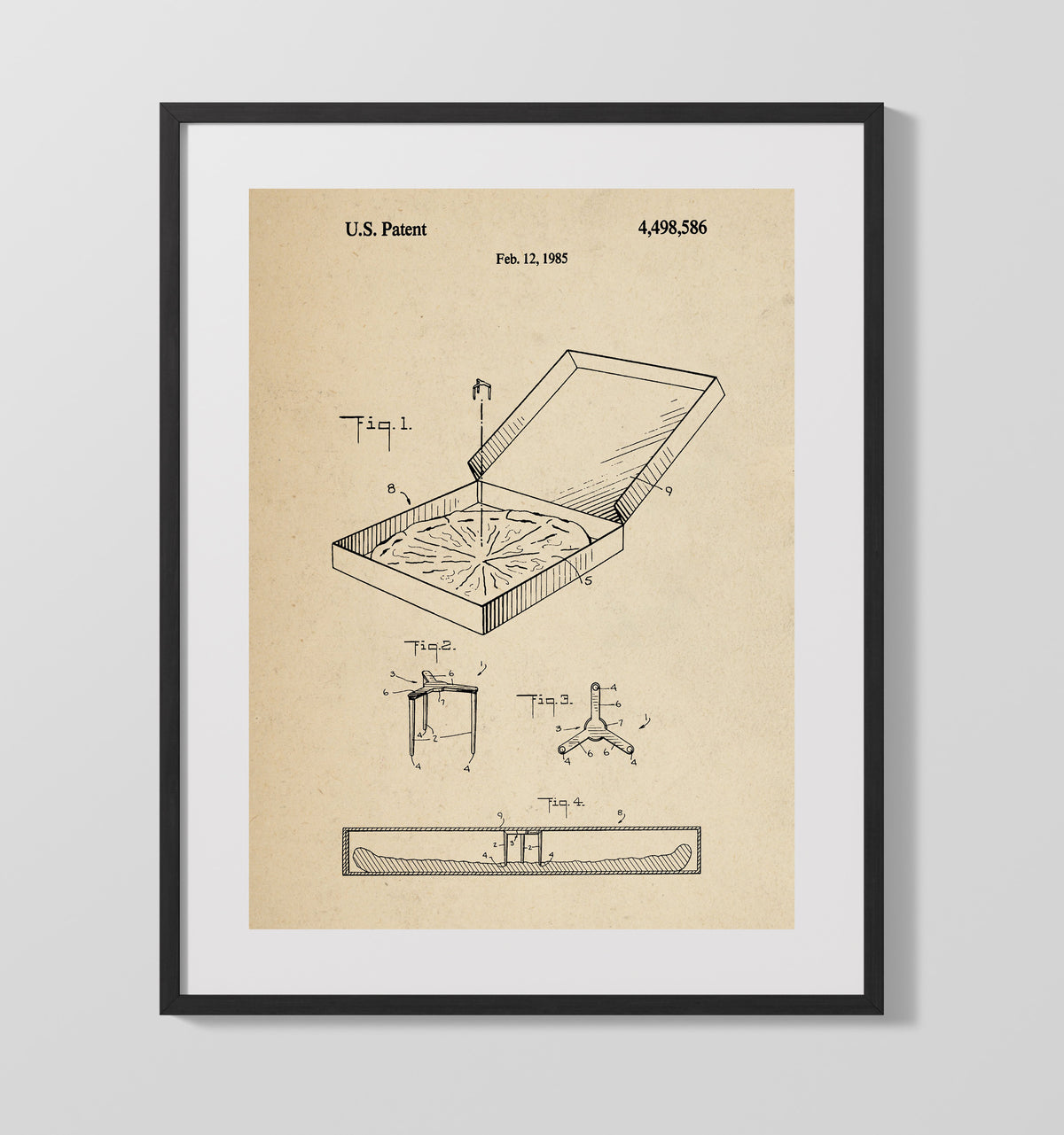 Pizza Saver 1985 patent print wall art 16x20 Gallery Frame