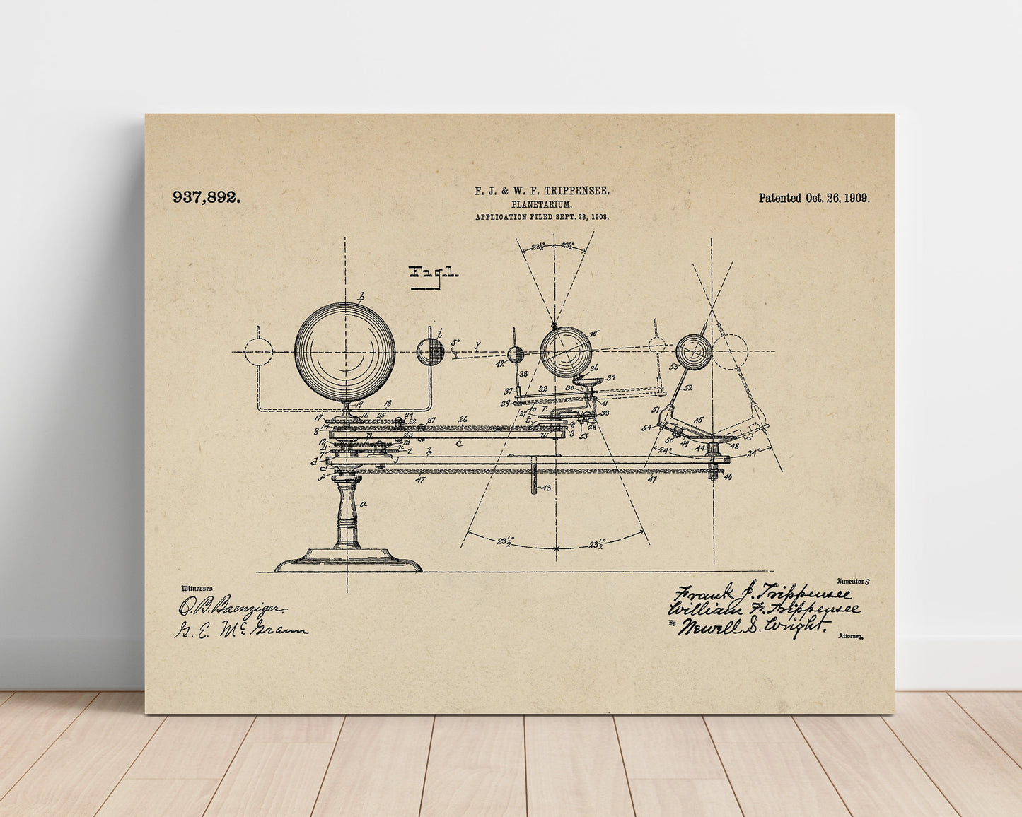 Patent Print - Planetarium - Frank J Trippensee And William F Trippensee - 1909 - Patent 937892 - Landscape Patent Wall Art