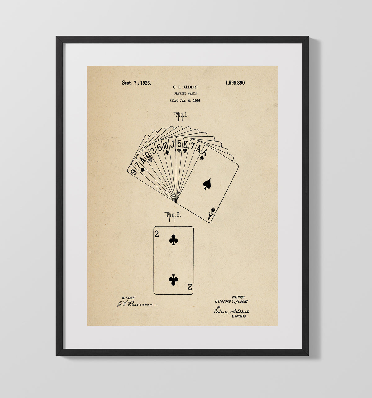 Playing Cards 1926 patent print wall art 16x20 Gallery Frame
