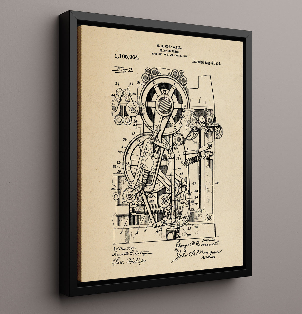 Printing Press - 1914 Patent - 16x20 Framed Canvas