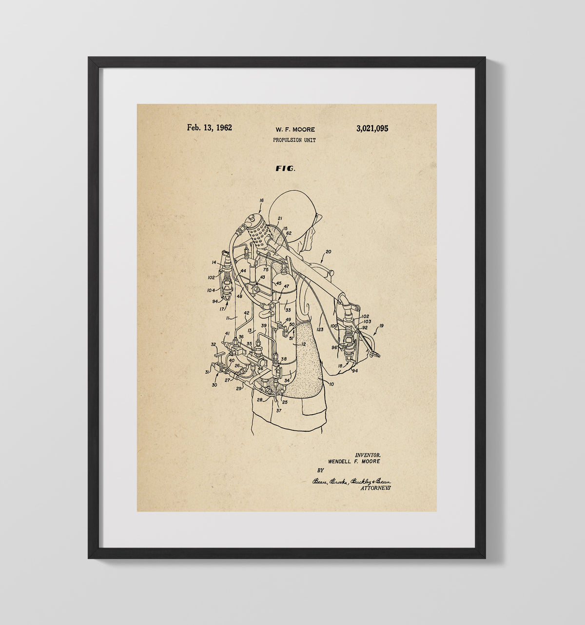 Propulsion Unit 1962 patent print wall art 16x20 Gallery Frame