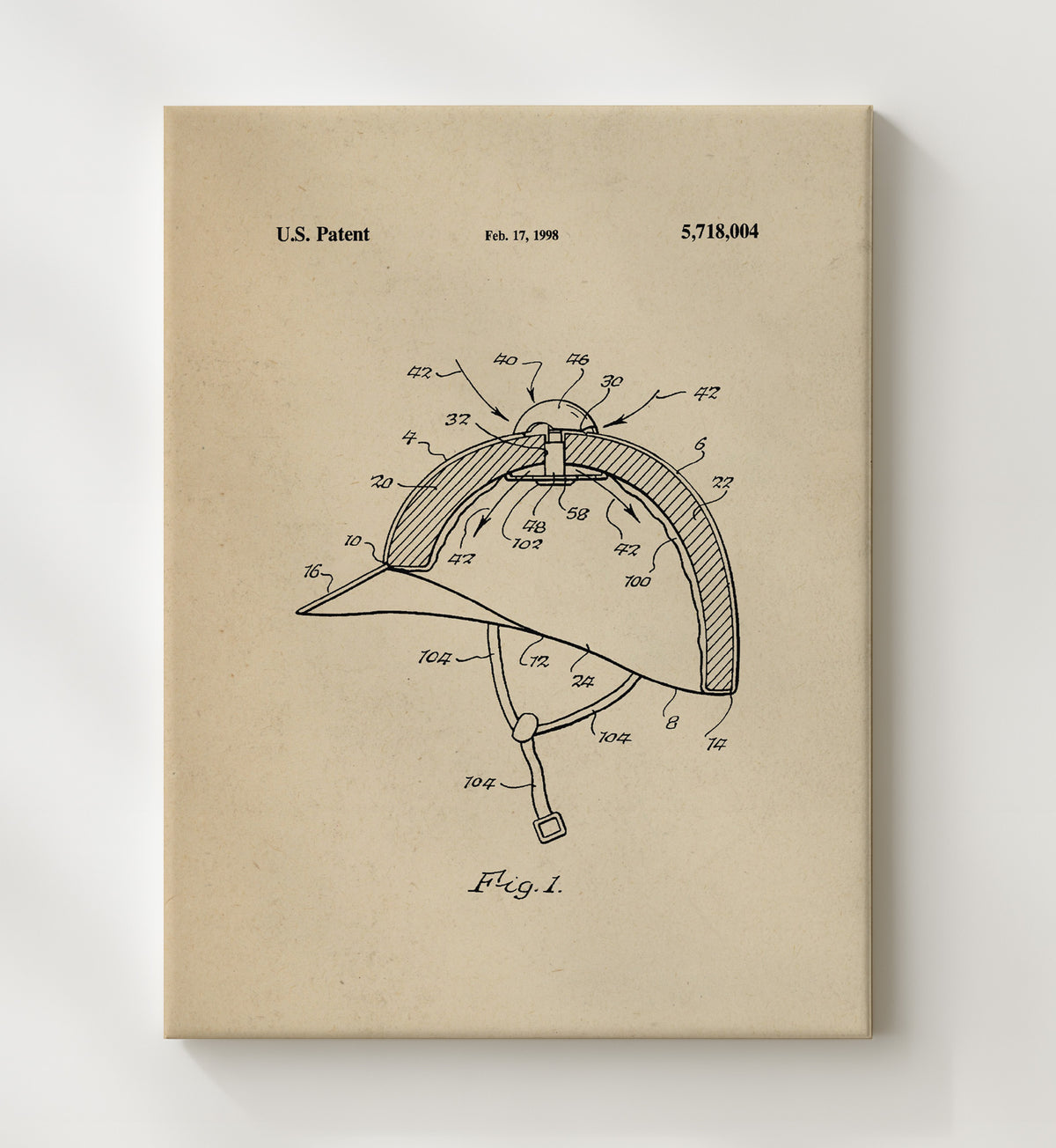 Protective Riding Helmet - 1998 Patent - 20x24 Canvas
