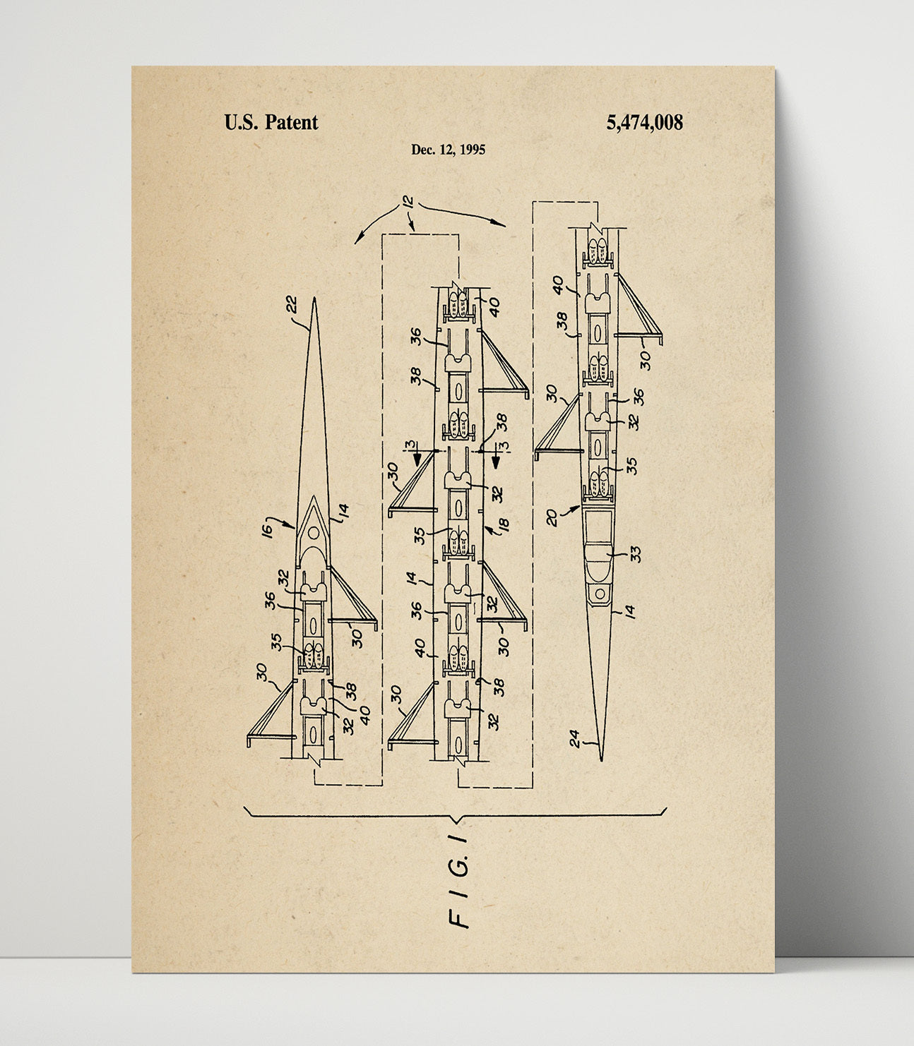 Patent Print - Racing Sailboat Hull - Unknown Inventor - 1995 - Patent 5474008 Patent Wall Art