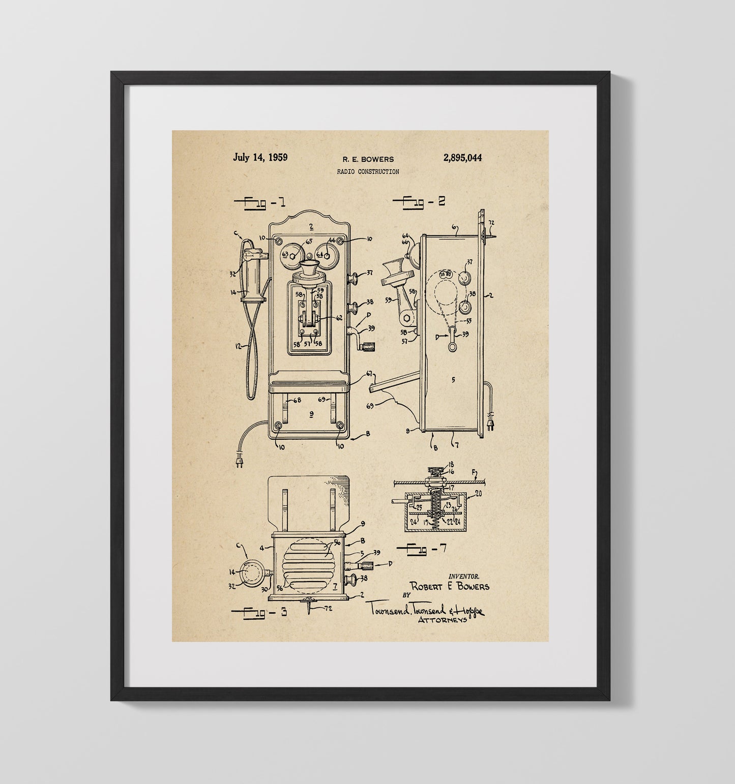 Radio Construction 1959 patent print wall art 16x20 Gallery Frame