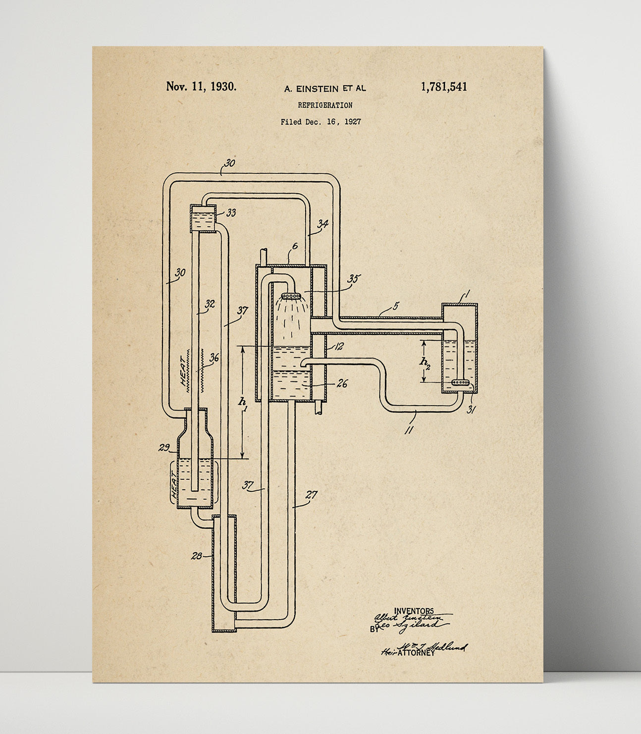 Patent Print - Refrigeration System - Albert Einstein And Leo Szilard - 1930 - Patent 1781541 Patent Wall Art