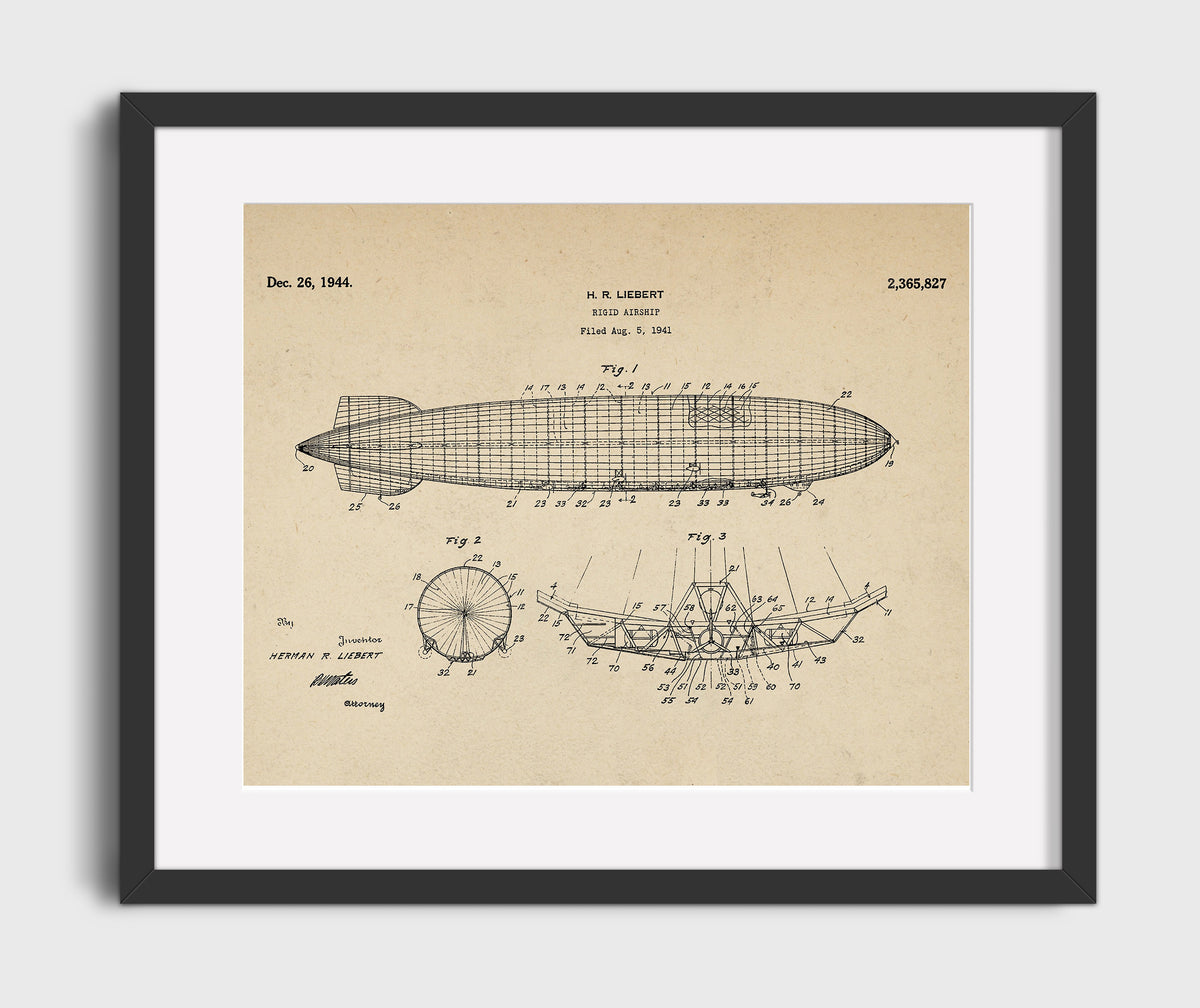 Rigid Airship 1944 patent print wall art 16x20 Gallery Frame