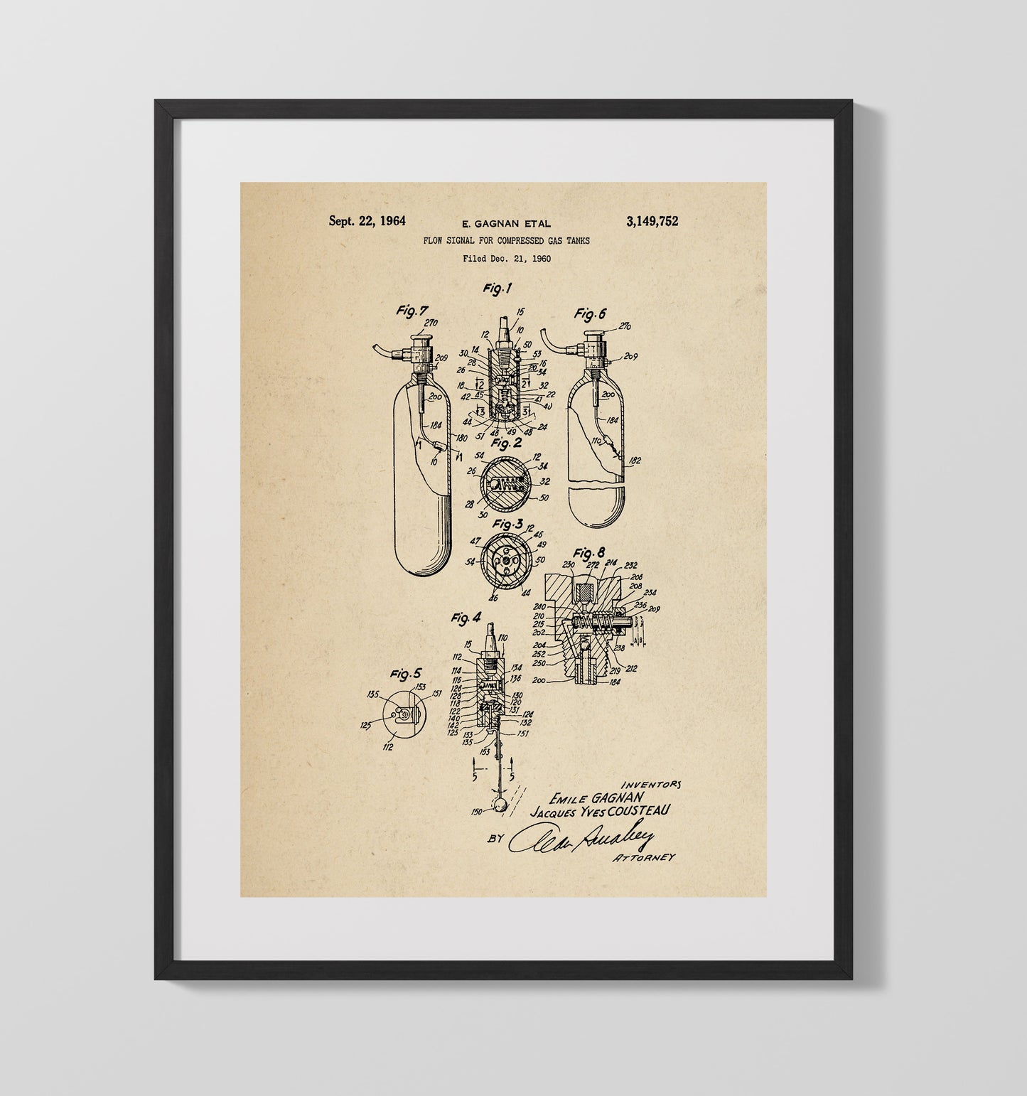 Scuba Flow Signal System 1964 patent print wall art 16x20 Gallery Frame
