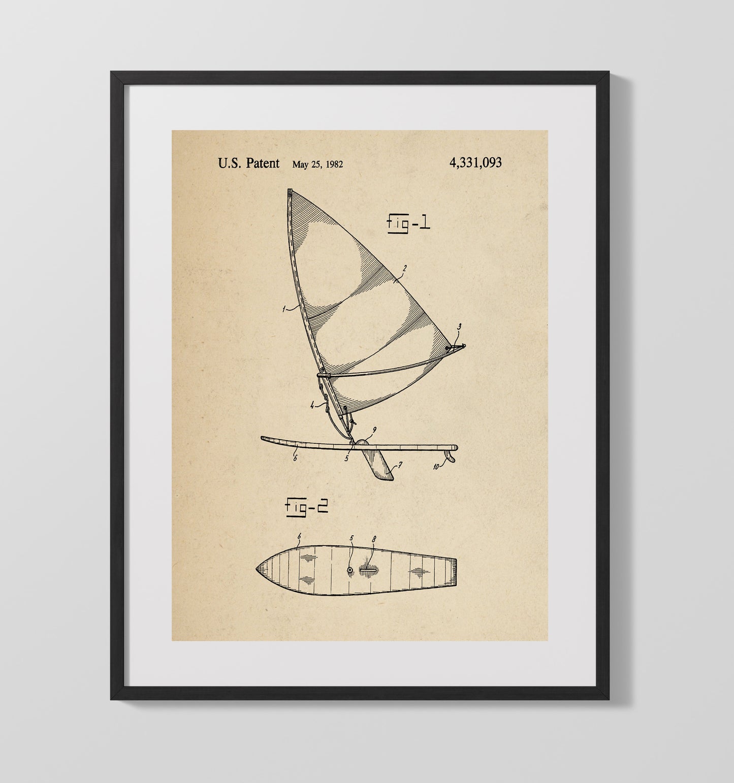 Sailboard 1982 patent print wall art 16x20 Gallery Frame
