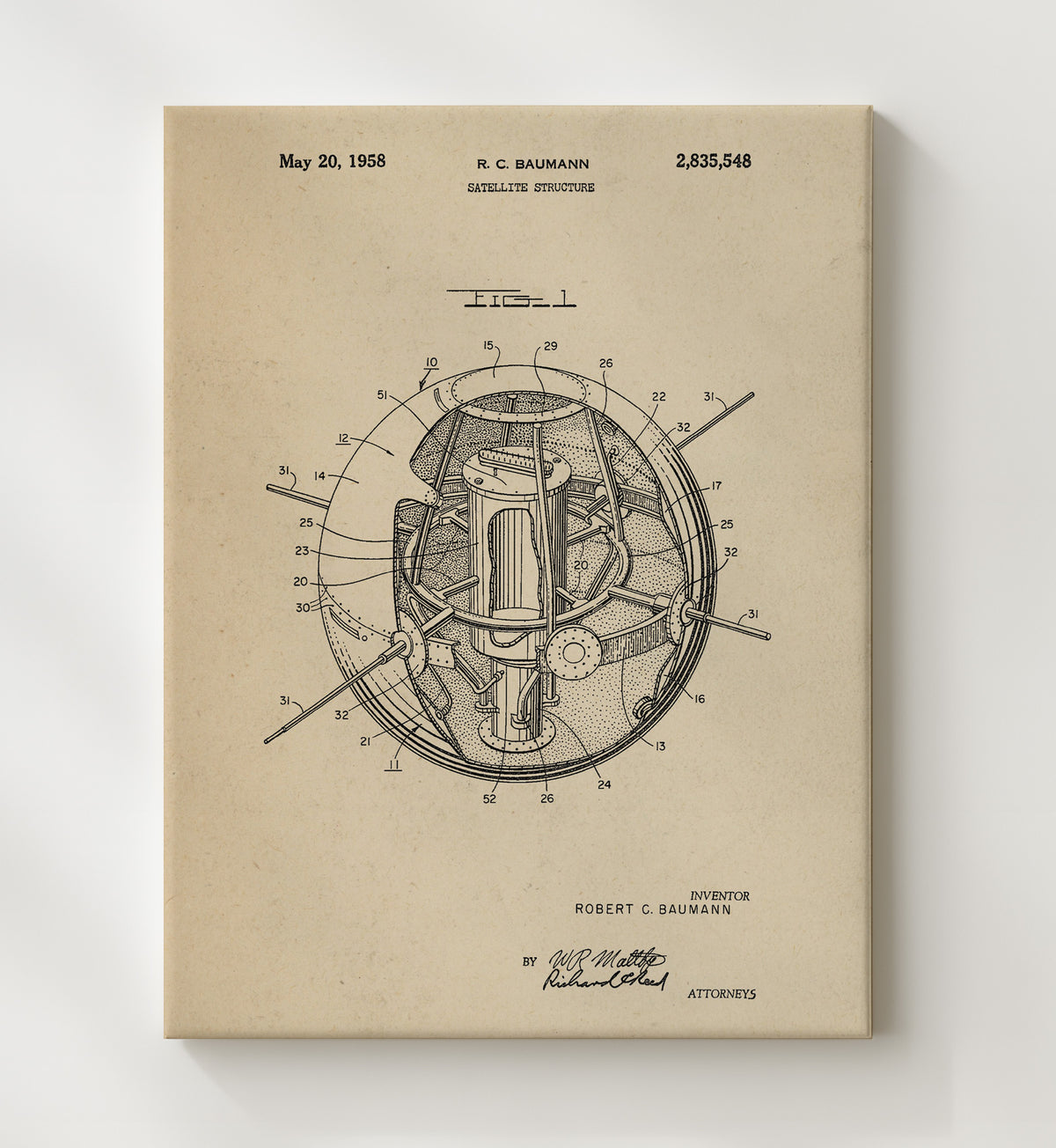 Satellite Structure - 1958 Patent - 20x24 Canvas