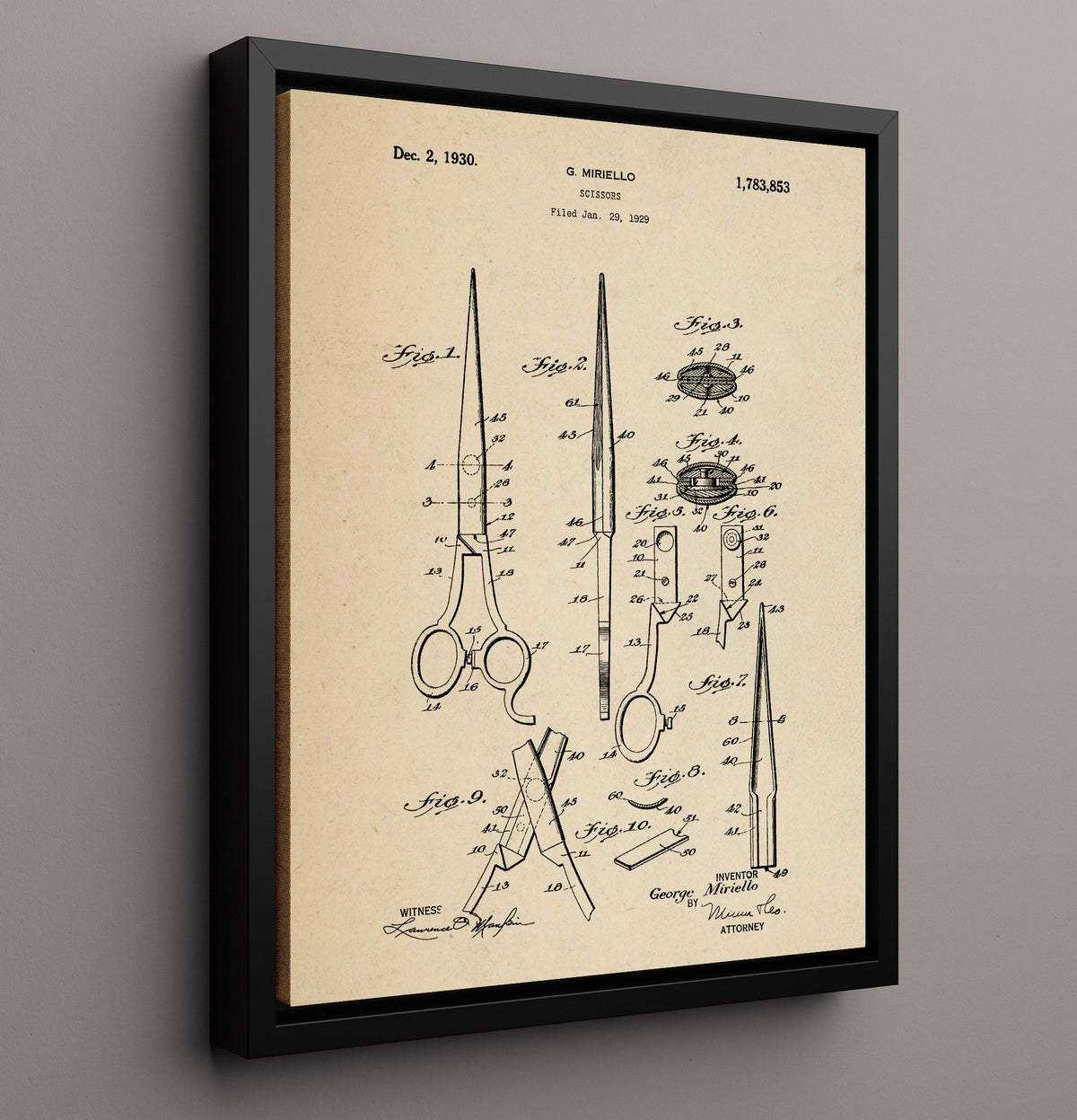 Scissors - 1930 Patent - 16x20 Framed Canvas