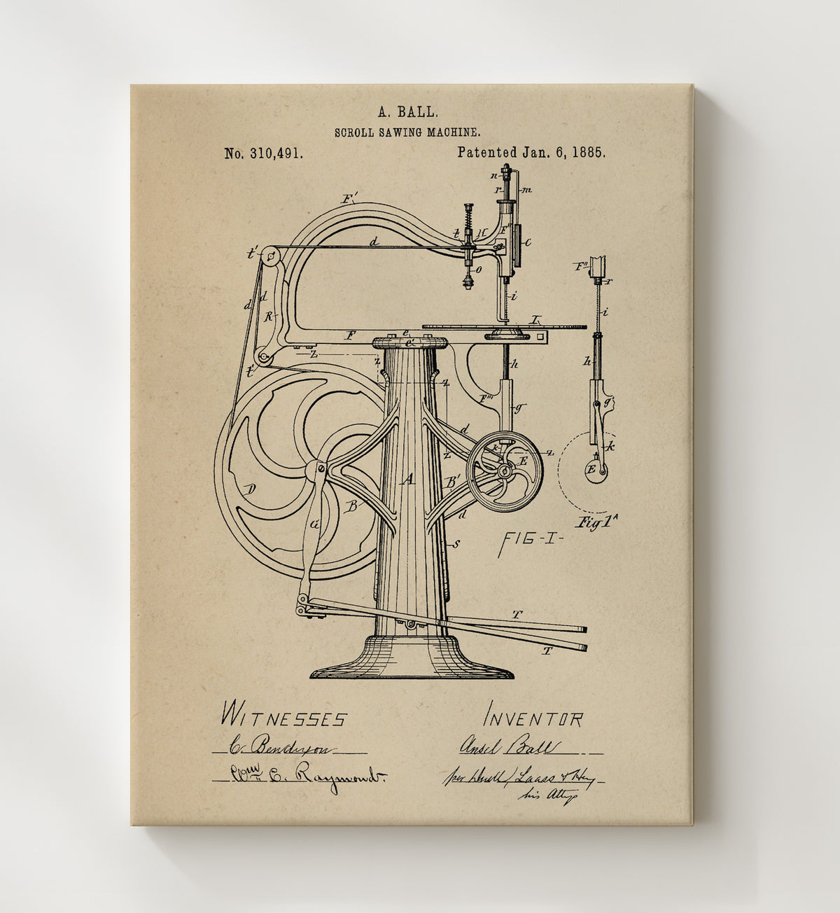 Scroll Sawing Machine - 1885 Patent - 20x24 Canvas