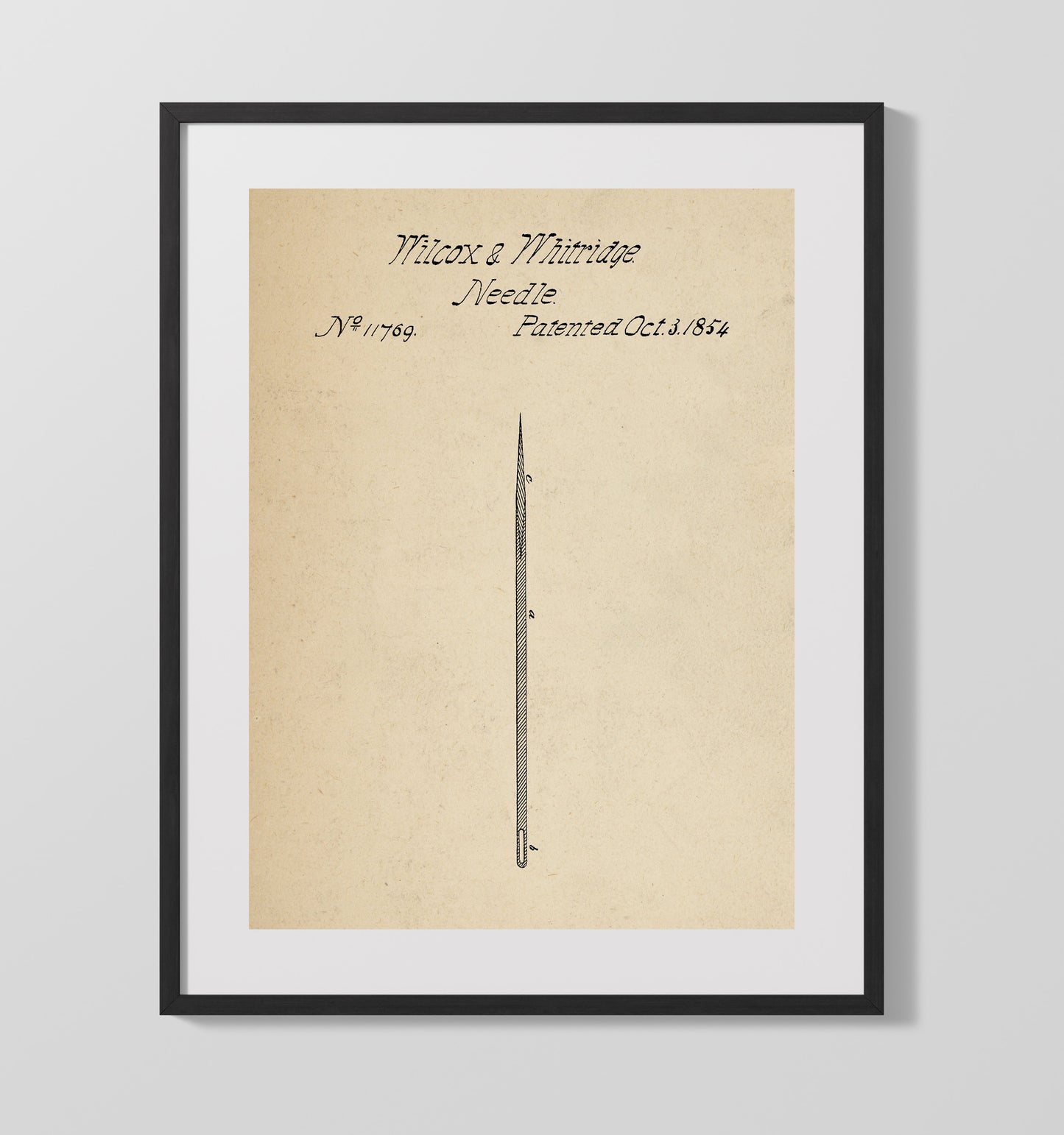 Sewing Needle 1854 patent print wall art 16x20 Gallery Frame