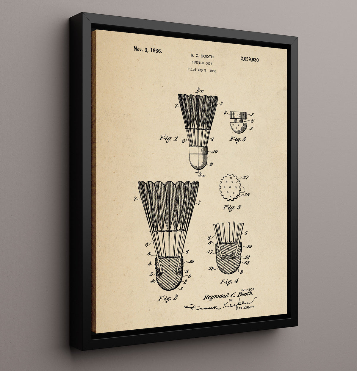 Shuttlecock - 1936 Patent - 16x20 Framed Canvas