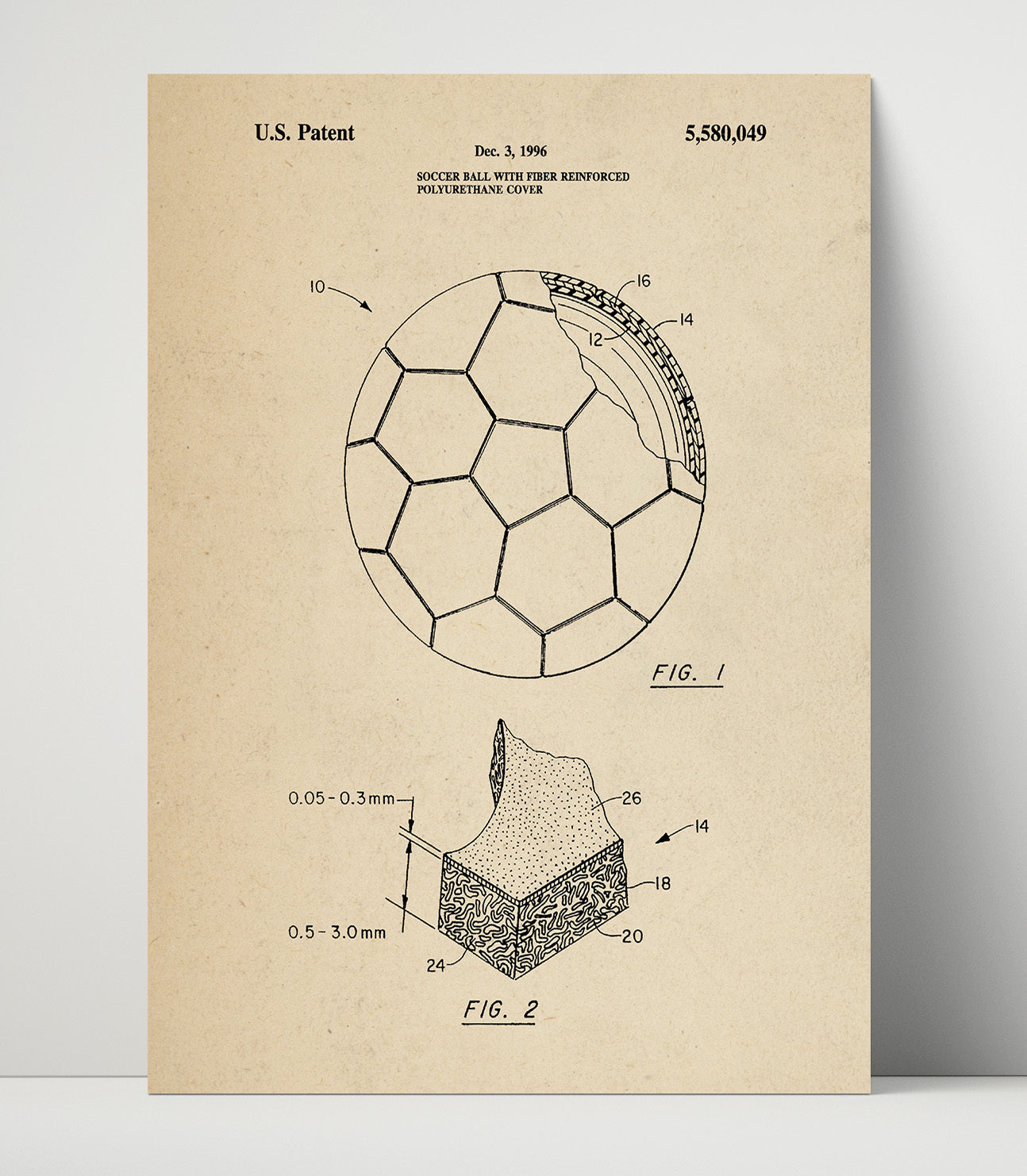 Patent Print - Soccer Ball - Unknown Inventor - 1996 - Patent 5580049 Patent Wall Art