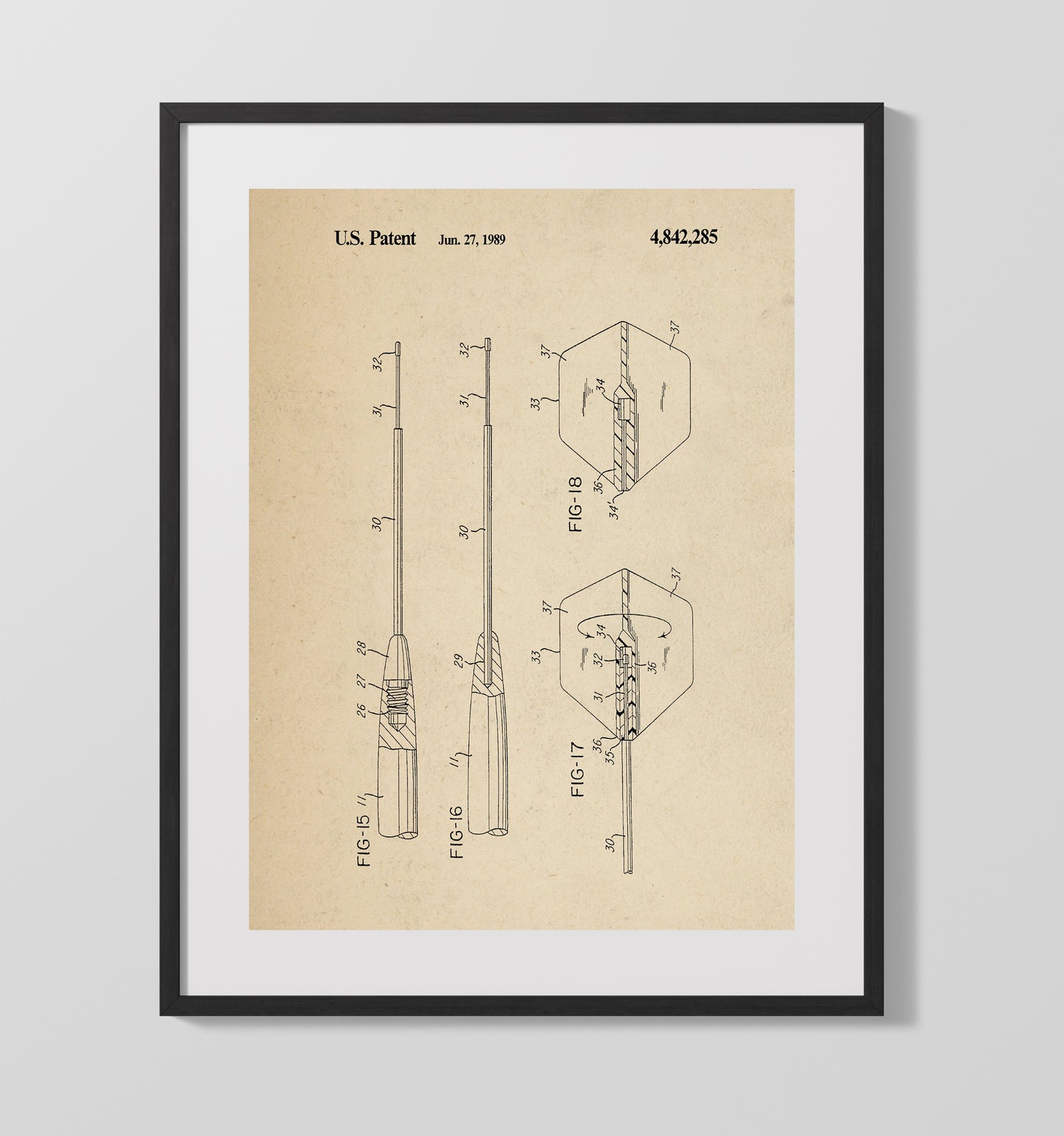 Soft Tip Dart Assembly 1989 patent print wall art 16x20 Gallery Frame