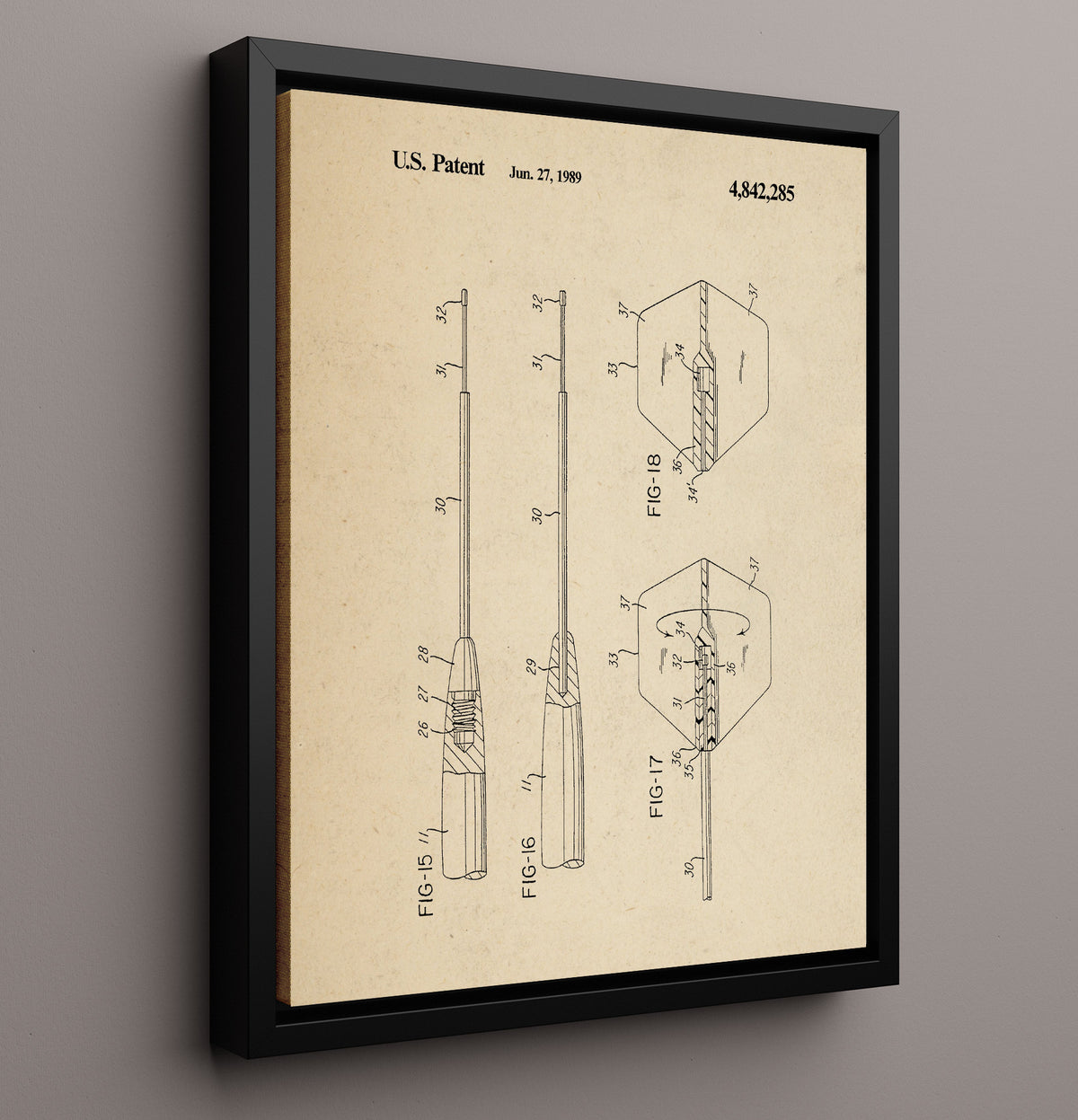 Soft Tip Dart Assembly - 1989 Patent - 16x20 Framed Canvas