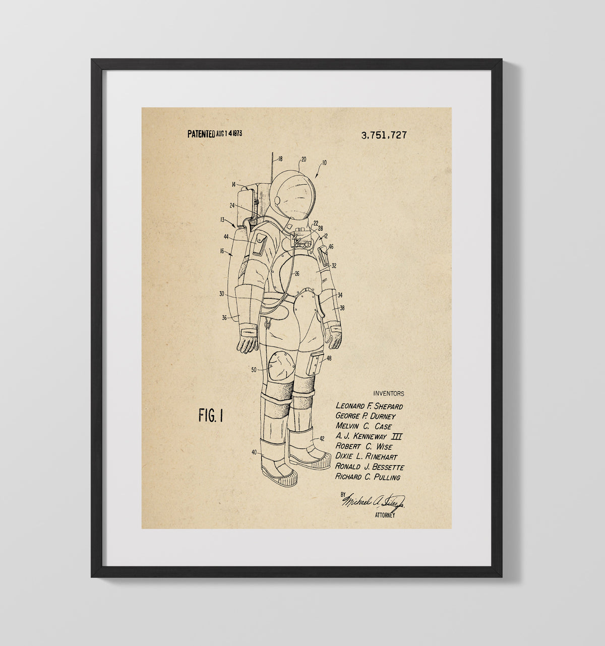 Space Suit 1973 patent print wall art 16x20 Gallery Frame