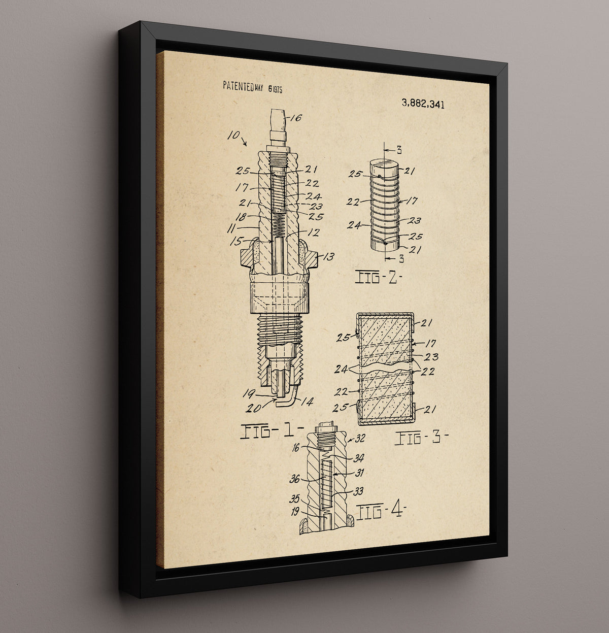 Spark Plug - 1975 Patent - 16x20 Framed Canvas