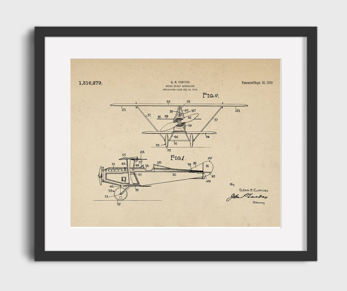 Speed Scout Aeroplane 1919 patent print wall art 16x20 Gallery Frame