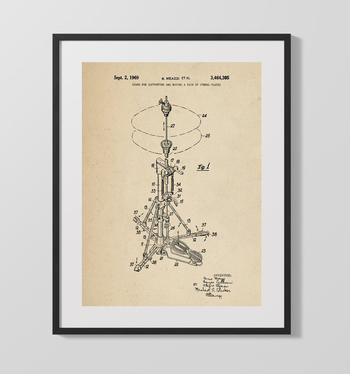 Stand For Supporting And Moving A Pair Of Cymbal Plates 1969 patent print wall art 16x20 Gallery Frame