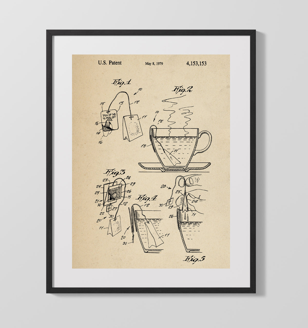 Tea Bag Holder 1979 patent print wall art 16x20 Gallery Frame