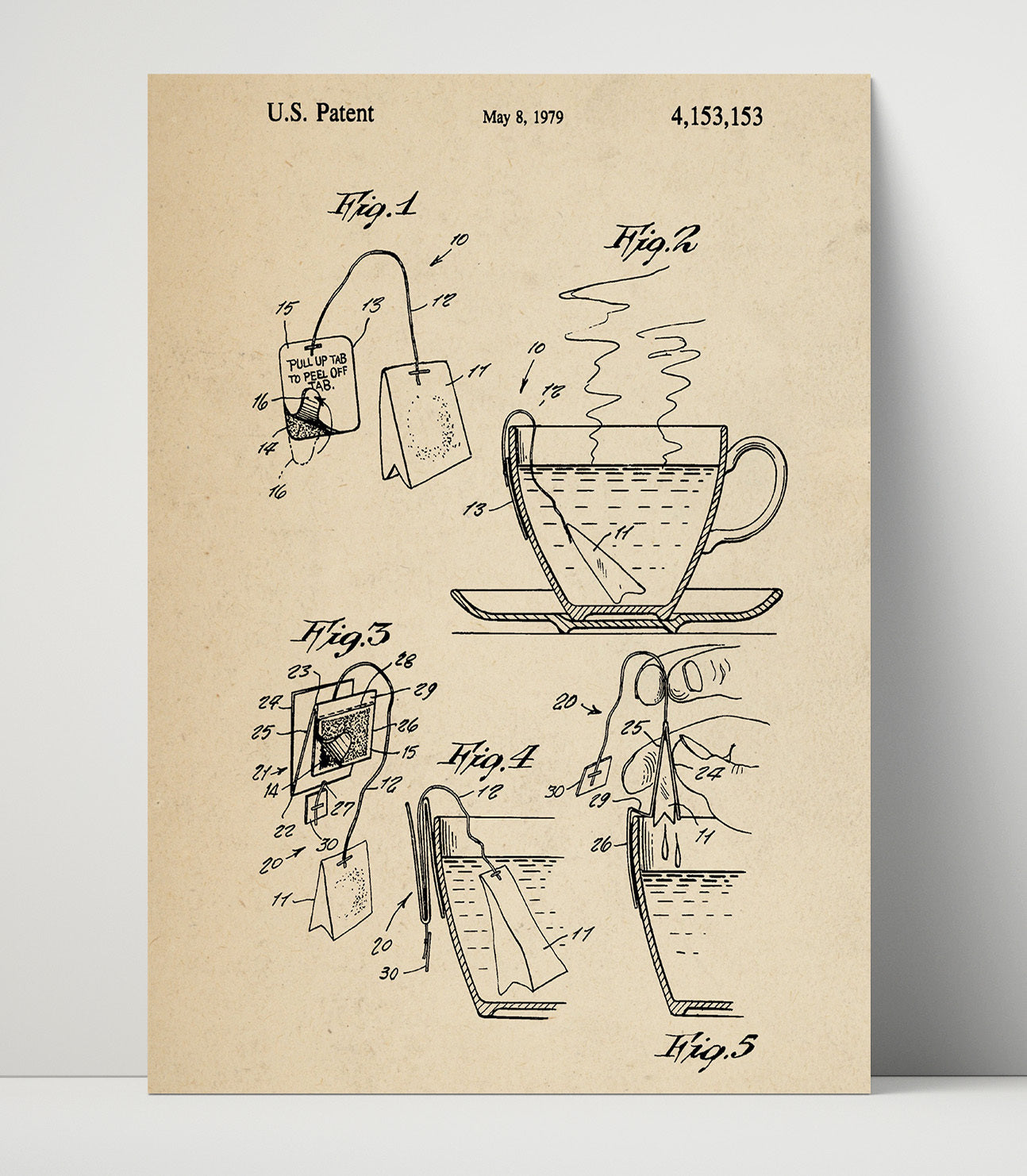 Patent Print - Tea Bag Holder - Unknown Inventor - 1979 - Patent 4153153 Patent Wall Art