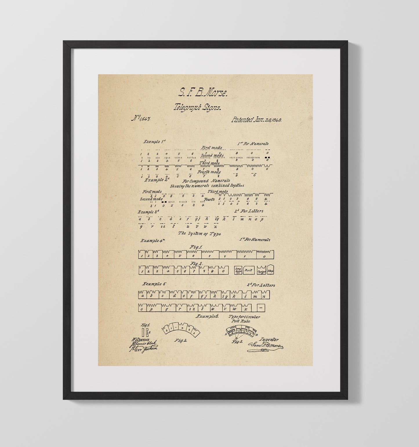 Telegraph Signs 1840 patent print wall art 16x20 Gallery Frame