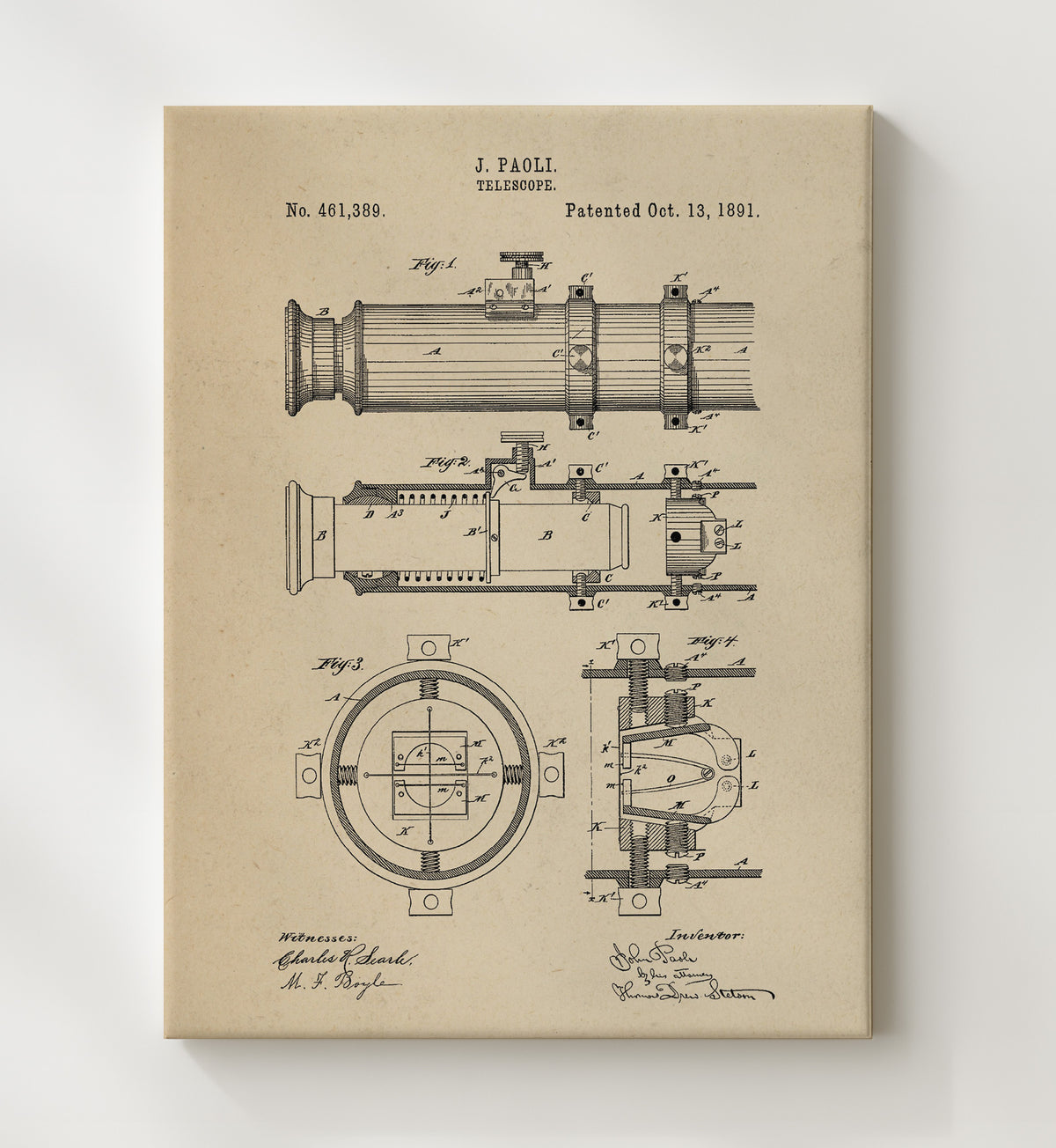 Telescope - 1891 Patent - 20x24 Canvas