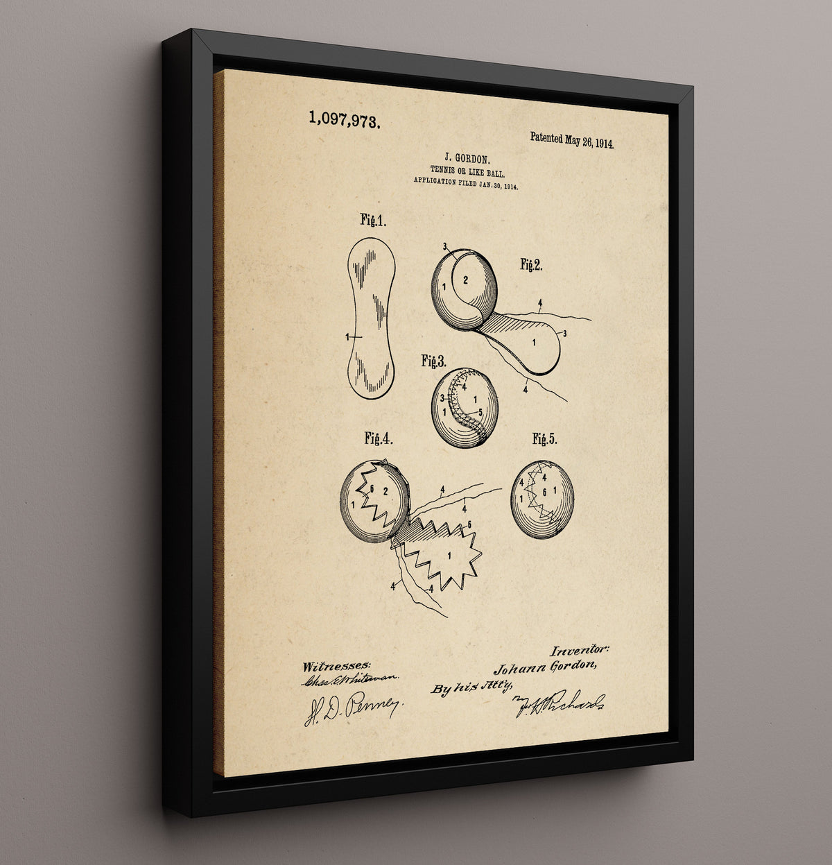 Tennis Ball - 1914 Patent - 16x20 Framed Canvas