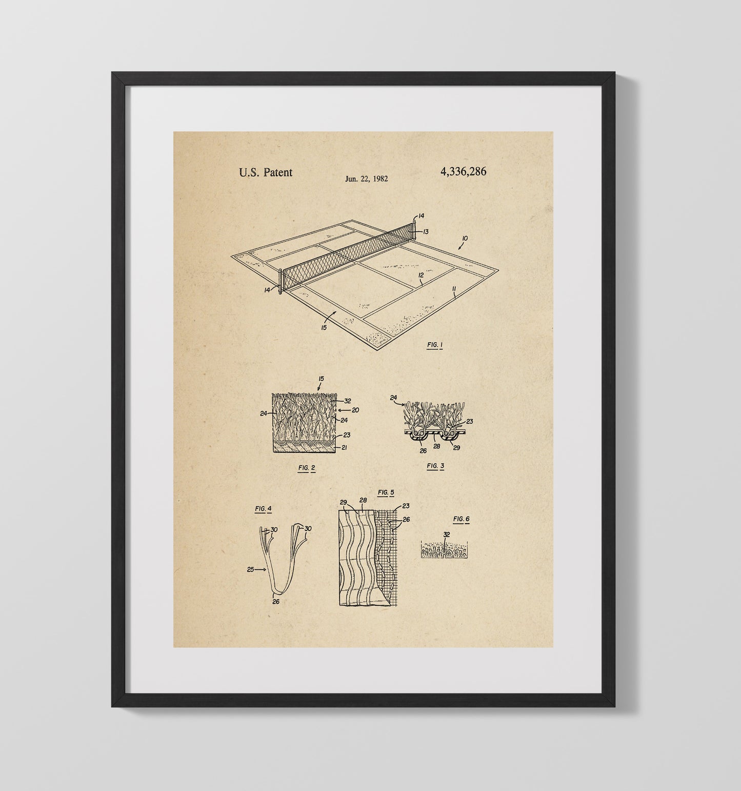 Tennis Court Surface 1982 patent print wall art 16x20 Gallery Frame
