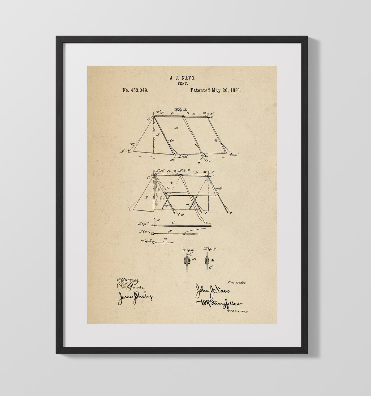 Tent Structure 1891 patent print wall art 16x20 Gallery Frame