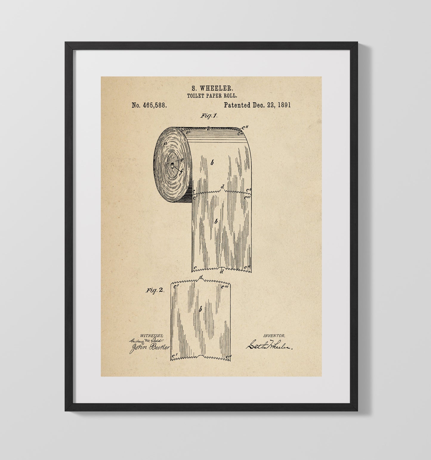 Toilet Paper Roll 1891 patent print wall art 16x20 Gallery Frame
