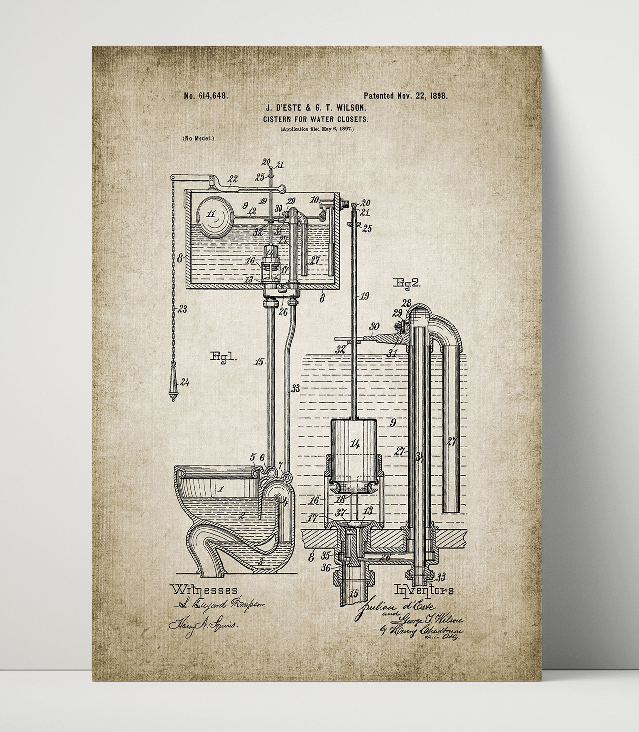 Patent Print - Toilet System - Water Closet Patent Patent Wall Art