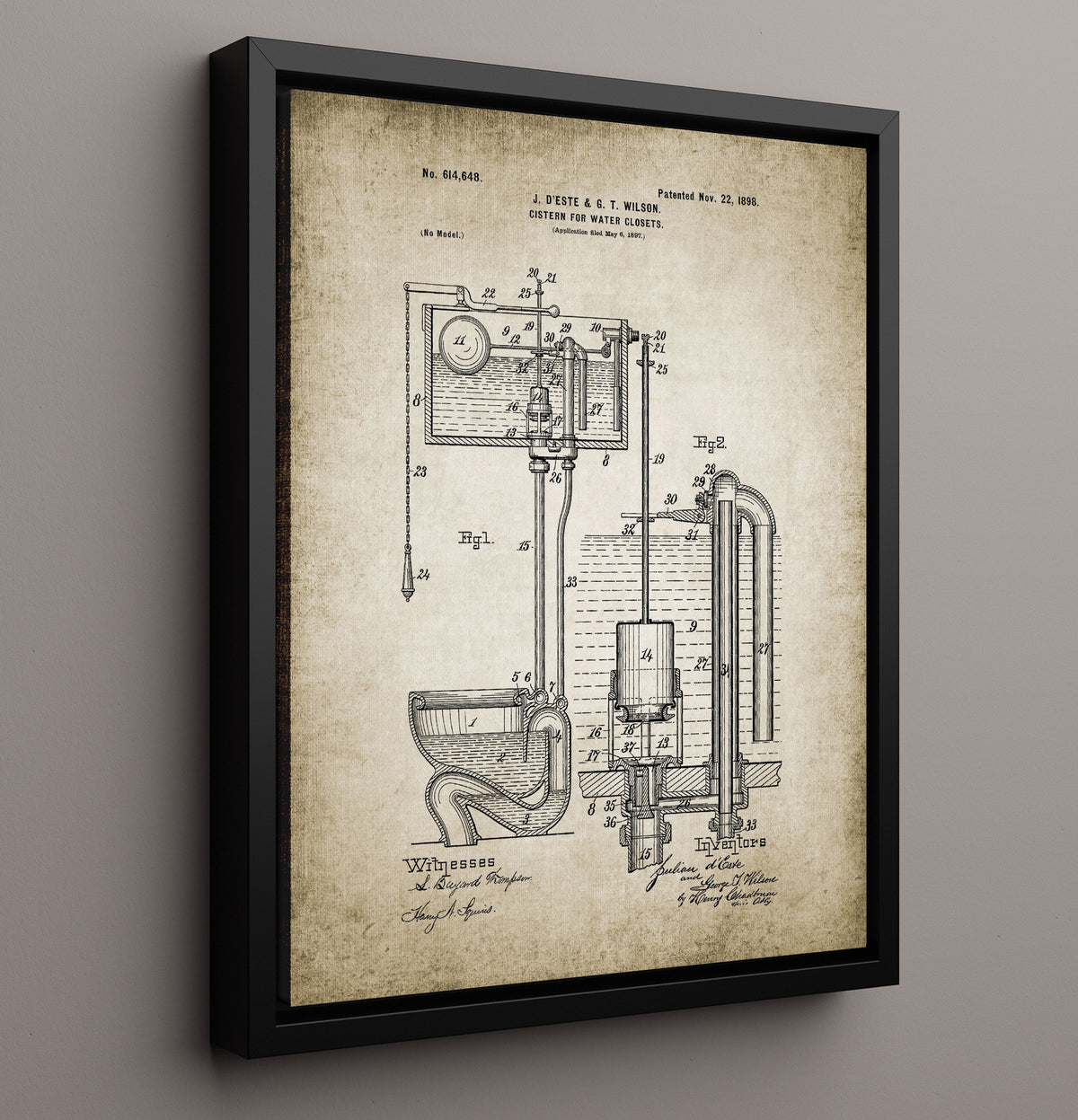 Toilet System Patent - 16x20 Framed Canvas