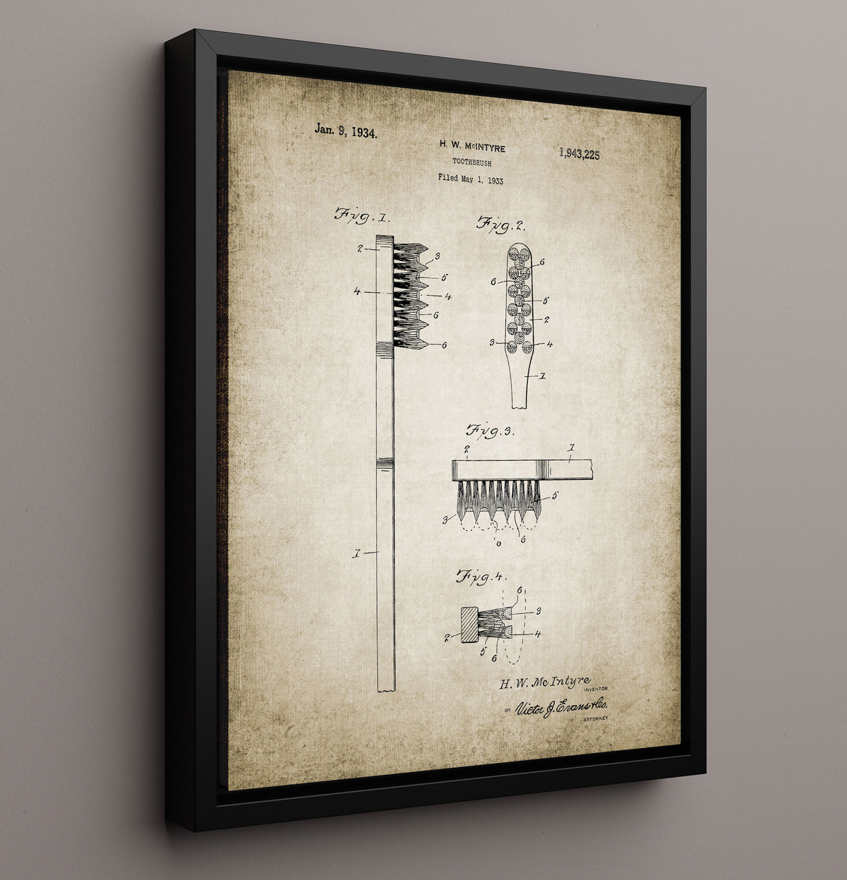 Toothbrush Patent - 16x20 Framed Canvas