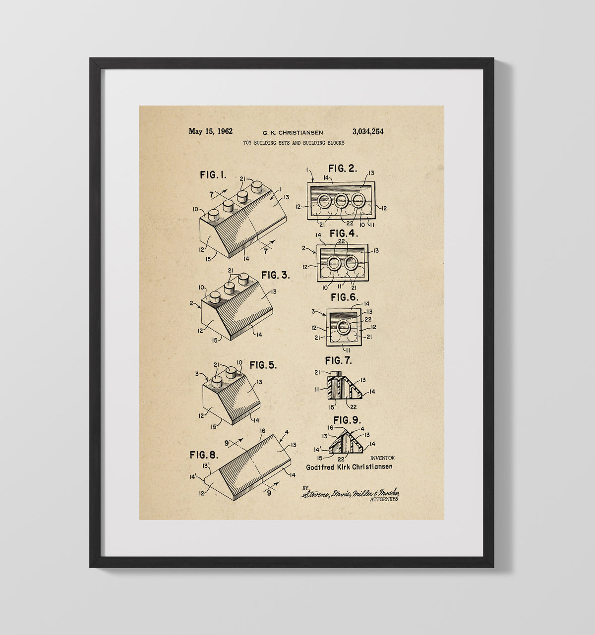 Toy Building Sets And Blocks 1962 patent print wall art 16x20 Gallery Frame