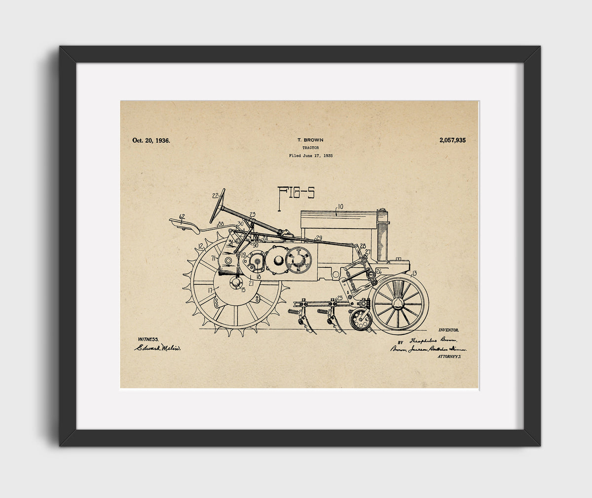 Tractor 1936 patent print wall art 16x20 Gallery Frame