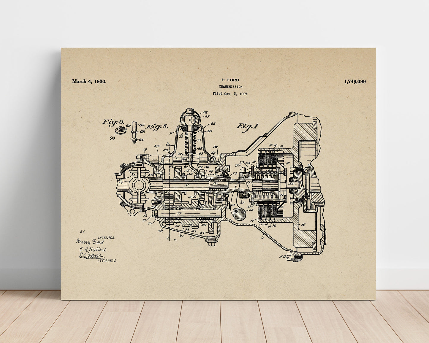 Patent Print - Transmission - Henry Ford - 1930 - Patent 1749099 - Landscape Patent Wall Art