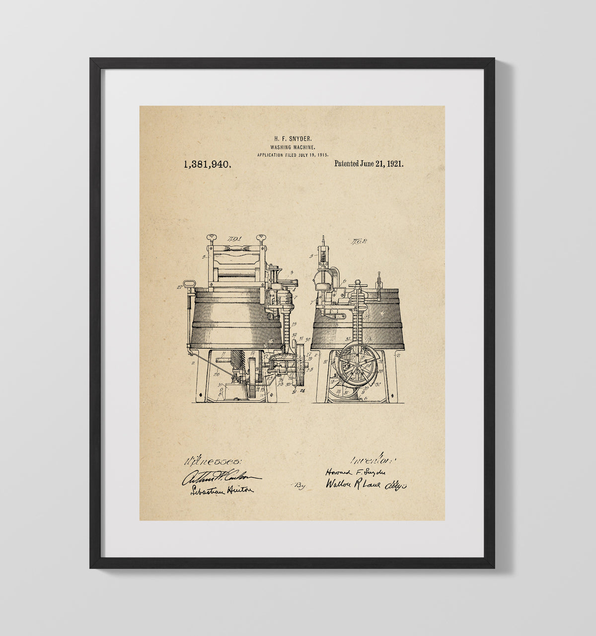 Washing Machine 1921 patent print wall art 16x20 Gallery Frame