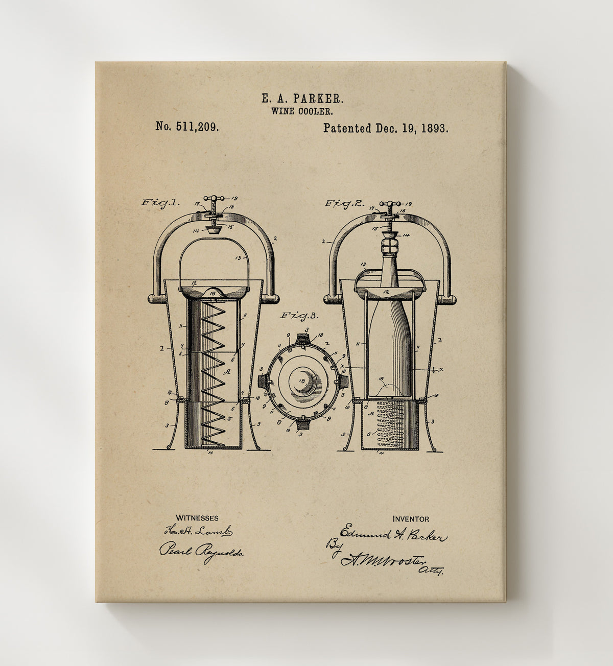 Wine Cooler - 1893 Patent - 20x24 Canvas