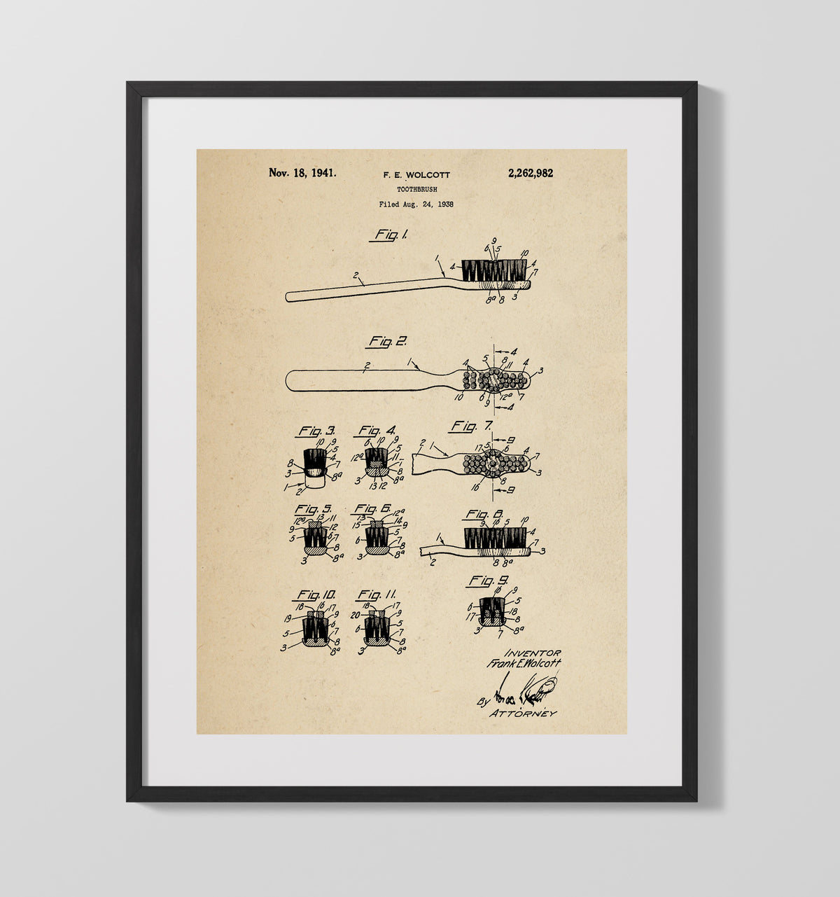 Wringer Machine Cross Section 1870 patent print wall art 16x20 Gallery Frame