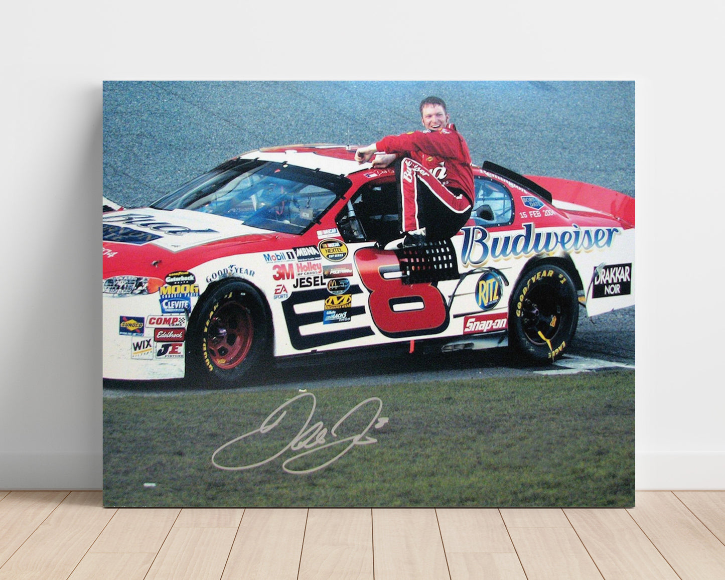 Dale Earnhardt Jr - Budweiser Chevrolet No 8 Victory Pose Racing Wall Art 16x20 Unframed Print wall art print – Racing Wall Art decor