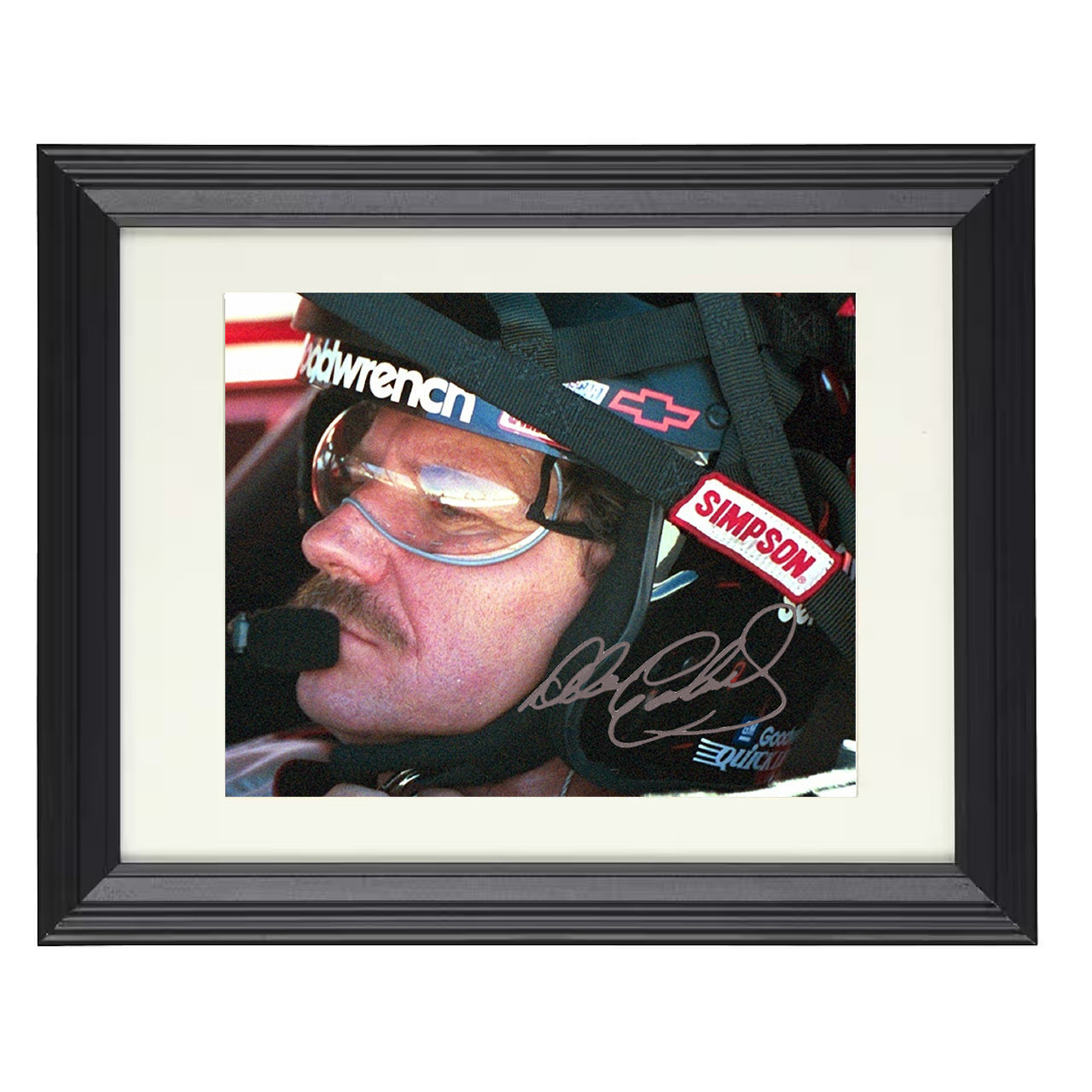 Dale Earnhardt Sr. – Goodwrench Helmet Close Up 8x10 matted black framed racing wall art