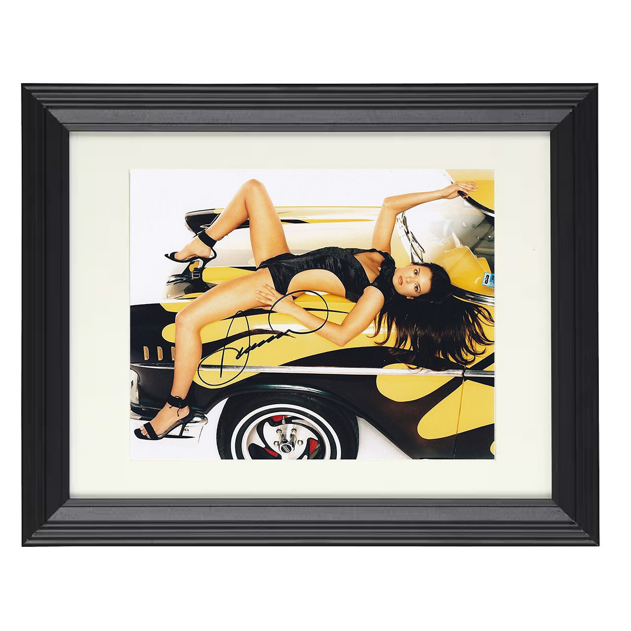 Danica Patrick – Yellow Corvette Pinup 8x10 matted black framed racing wall art