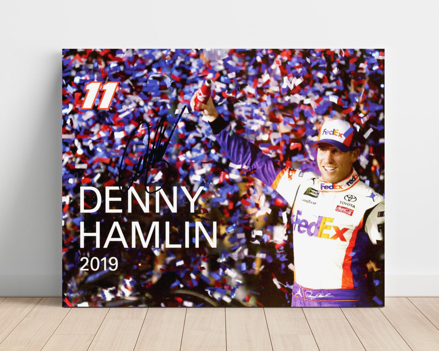 Denny Hamlin - Victory Celebration 2019 Racing Wall Art 16x20 Unframed Print wall art print – Racing Wall Art decor