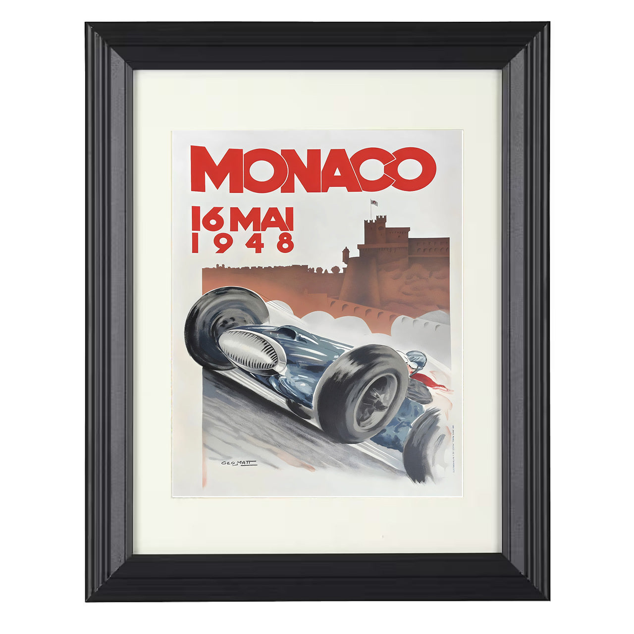 Monaco Grand Prix 1948 Vintage Artwork 8x10 matted black framed racing wall art