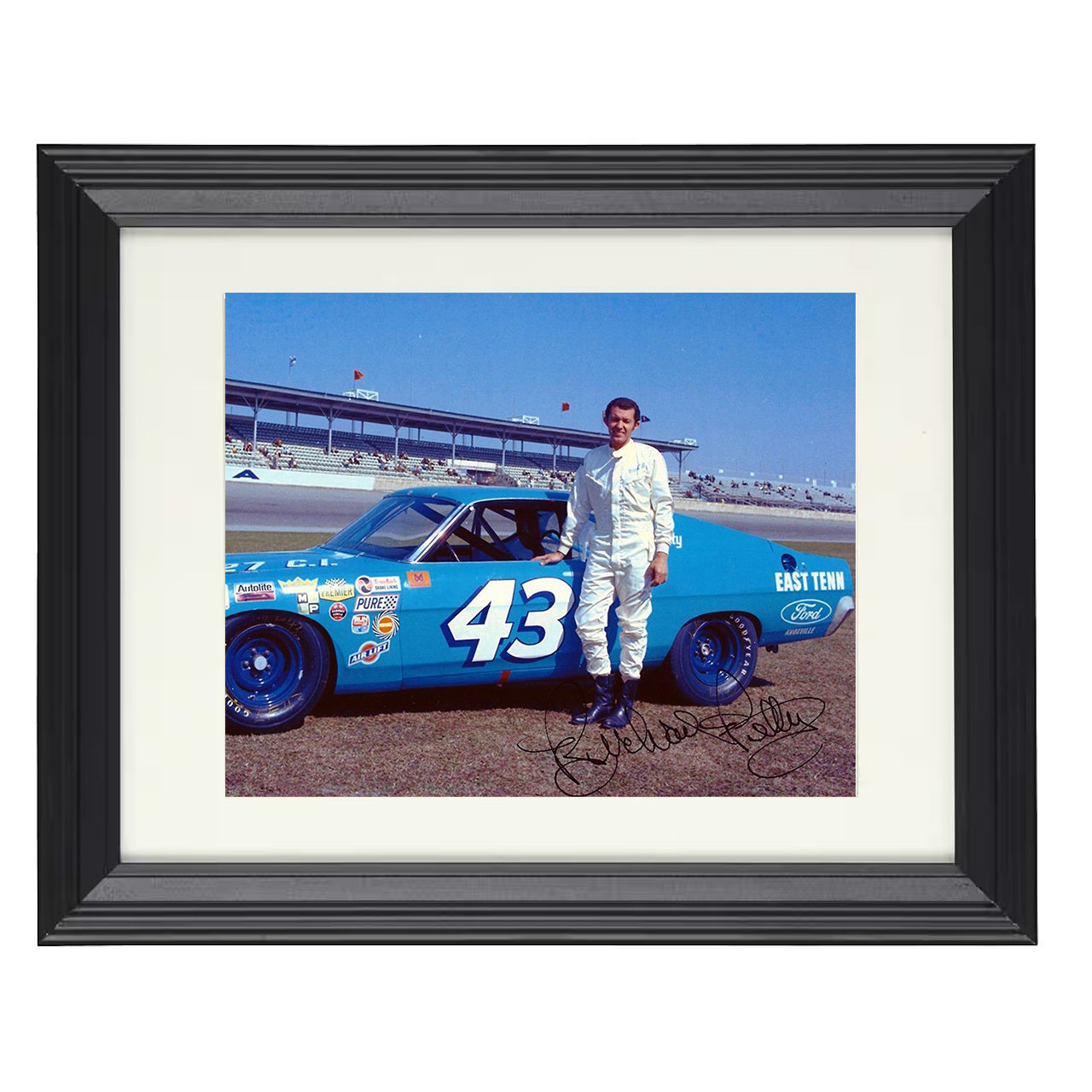 Richard Petty – STP No. 43 Pontiac 8x10 matted black framed racing wall art